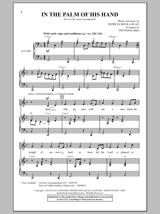 Jon Paige In The Palm Of His Hand Sheet Music Notes & Chords for SATB - Download or Print PDF