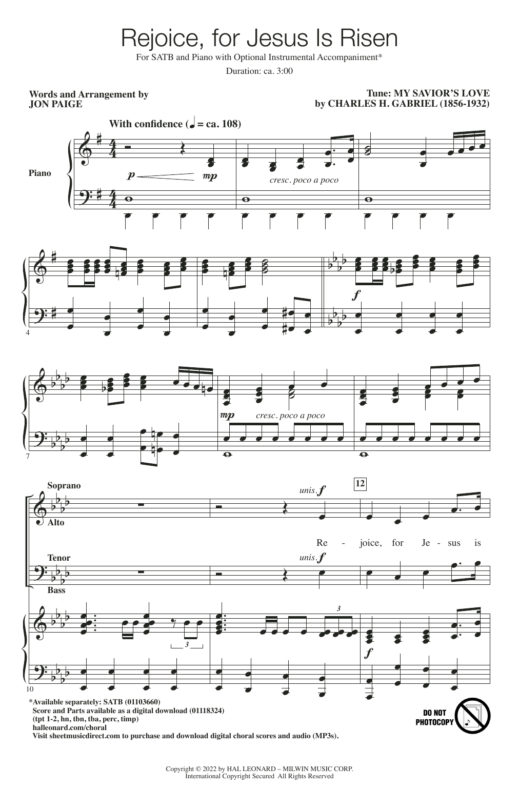 Jon Paige Rejoice, For Jesus Is Risen Sheet Music Notes & Chords for SATB Choir - Download or Print PDF