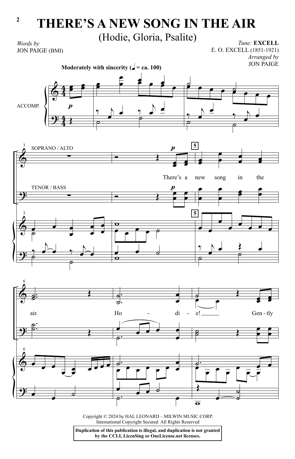 Jon Paige There's A New Song In The Air (Hodie, Gloria, Psallite) Sheet Music Notes & Chords for SATB Choir - Download or Print PDF