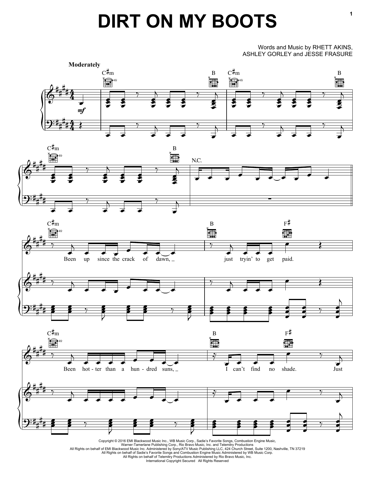 Jon Pardi Dirt On My Boots Sheet Music Notes & Chords for Piano, Vocal & Guitar (Right-Hand Melody) - Download or Print PDF