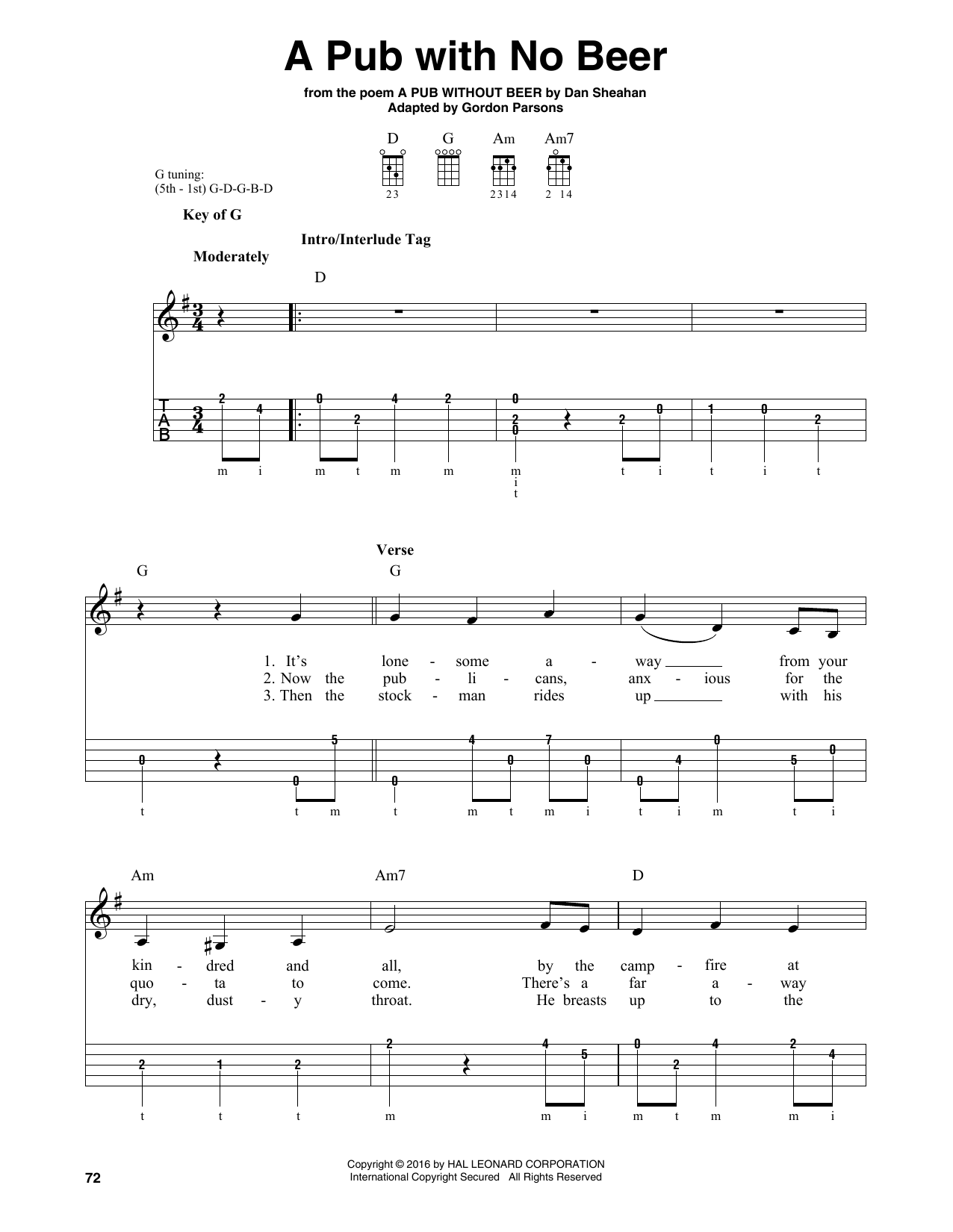 Slim Dusty A Pub With No Beer Sheet Music Notes & Chords for Banjo - Download or Print PDF