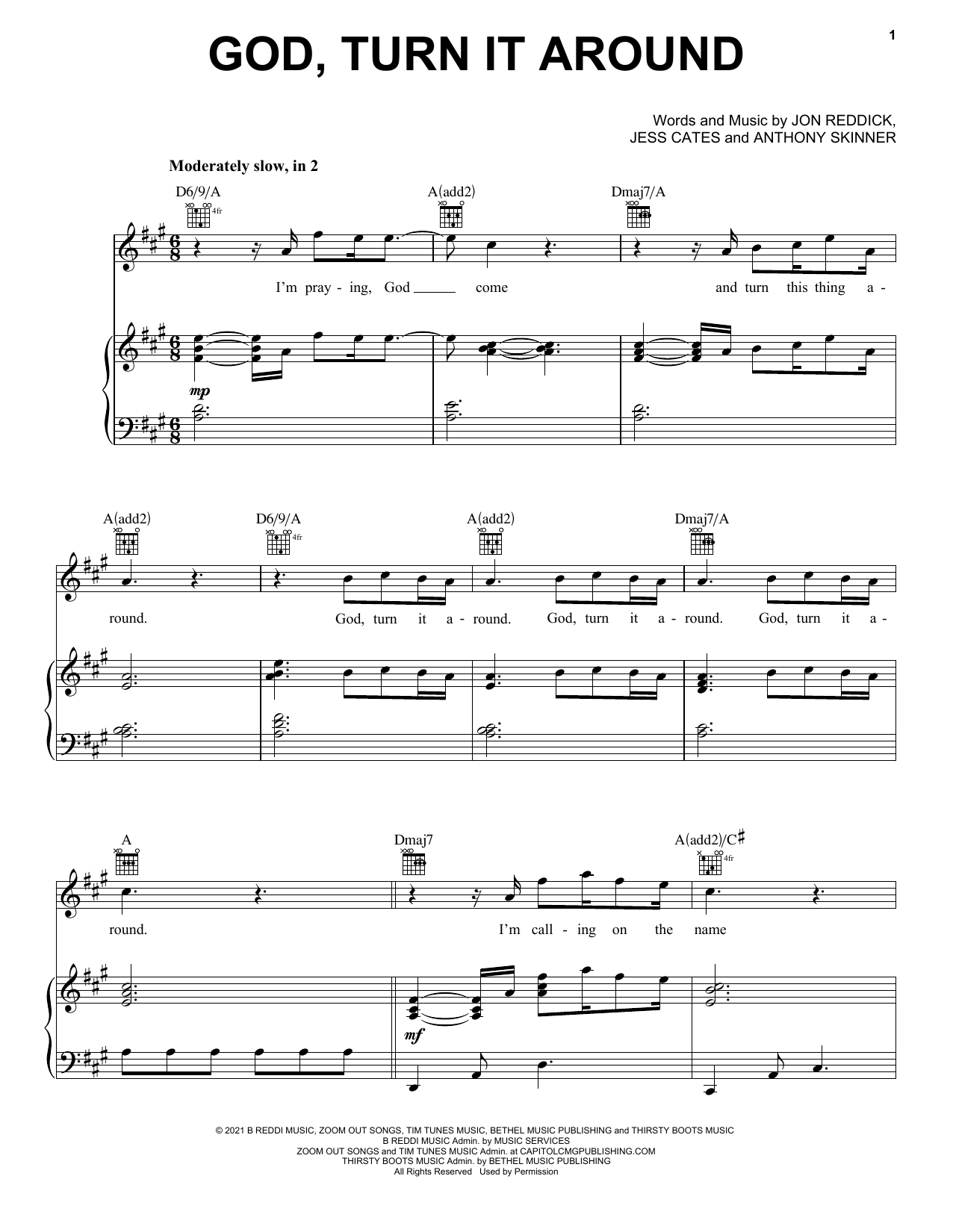 Jon Reddick God, Turn It Around Sheet Music Notes & Chords for Piano, Vocal & Guitar Chords (Right-Hand Melody) - Download or Print PDF
