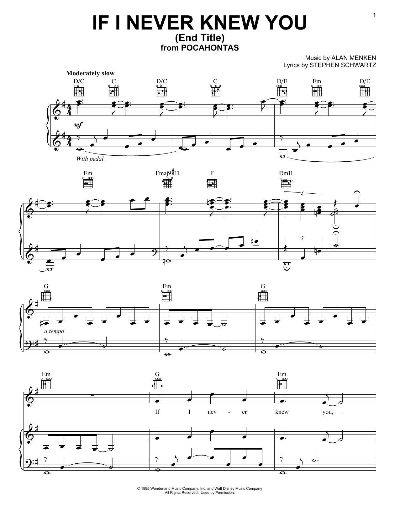 Jon Secada and Shanice If I Never Knew You (Love Theme from POCAHONTAS) Sheet Music Notes & Chords for Viola - Download or Print PDF
