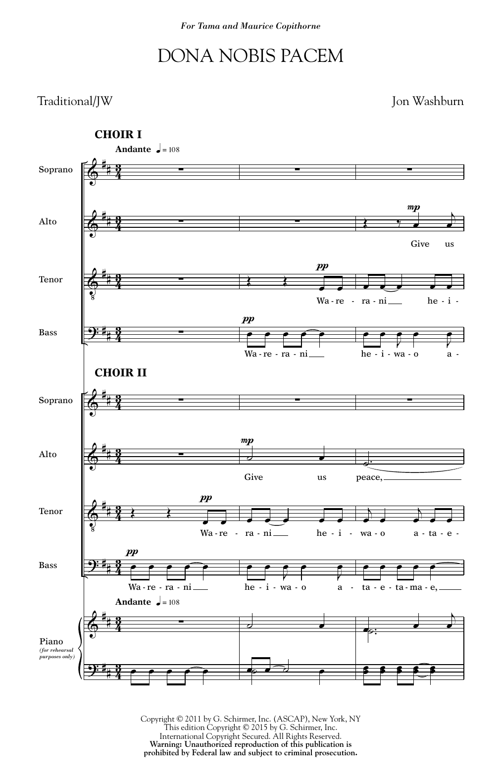 Jon Washburn Dona Nobis Pacem Sheet Music Notes & Chords for SATB - Download or Print PDF