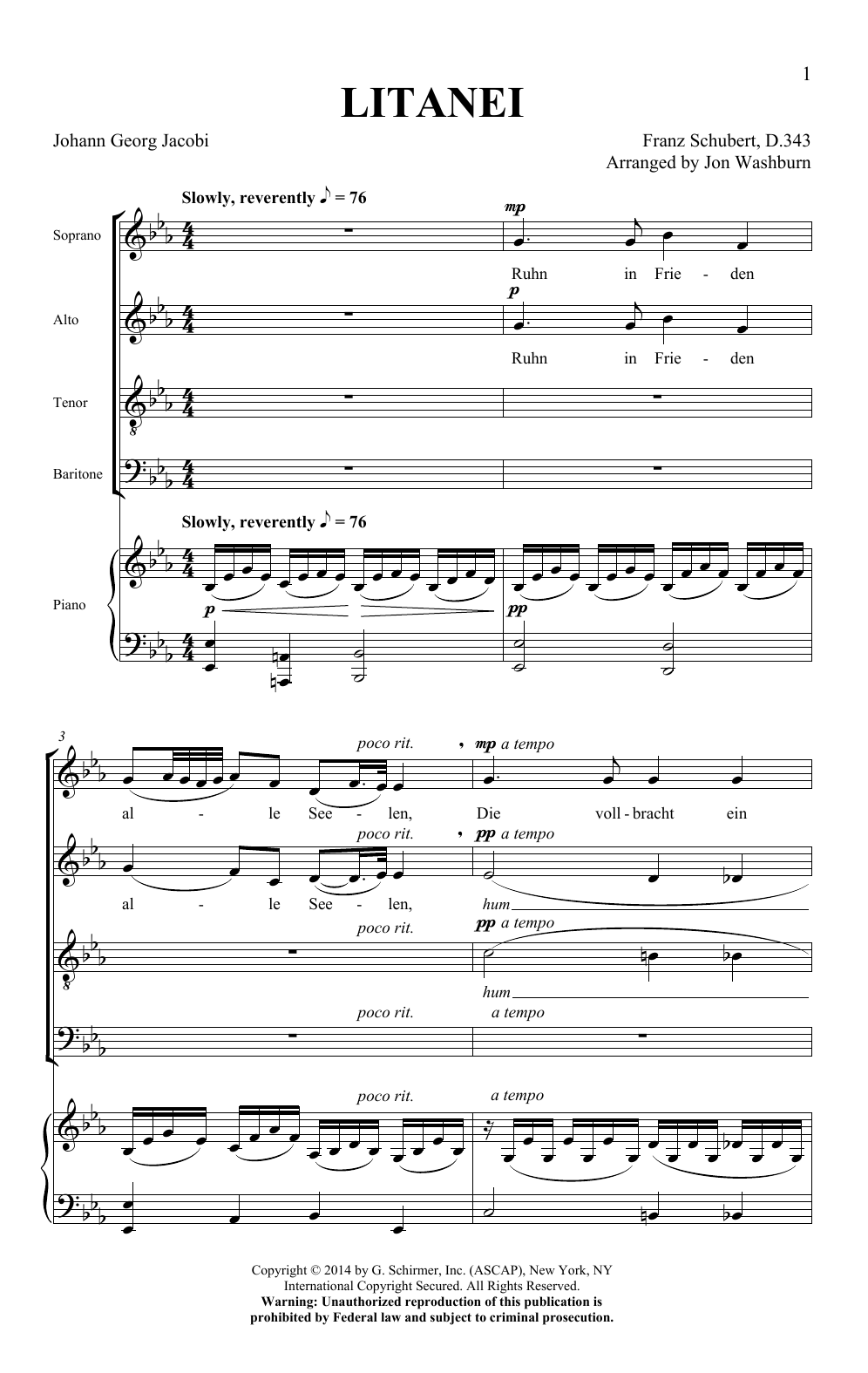 Jon Washburn Litanei Sheet Music Notes & Chords for SATB - Download or Print PDF