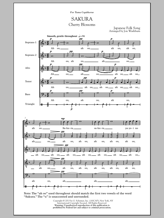 Japanese Folksong Sakura (Cherry Blossoms) (arr. Jon Washburn) Sheet Music Notes & Chords for SATB - Download or Print PDF