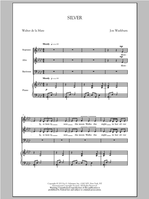 Jon Washburn Silver Sheet Music Notes & Chords for SAB - Download or Print PDF