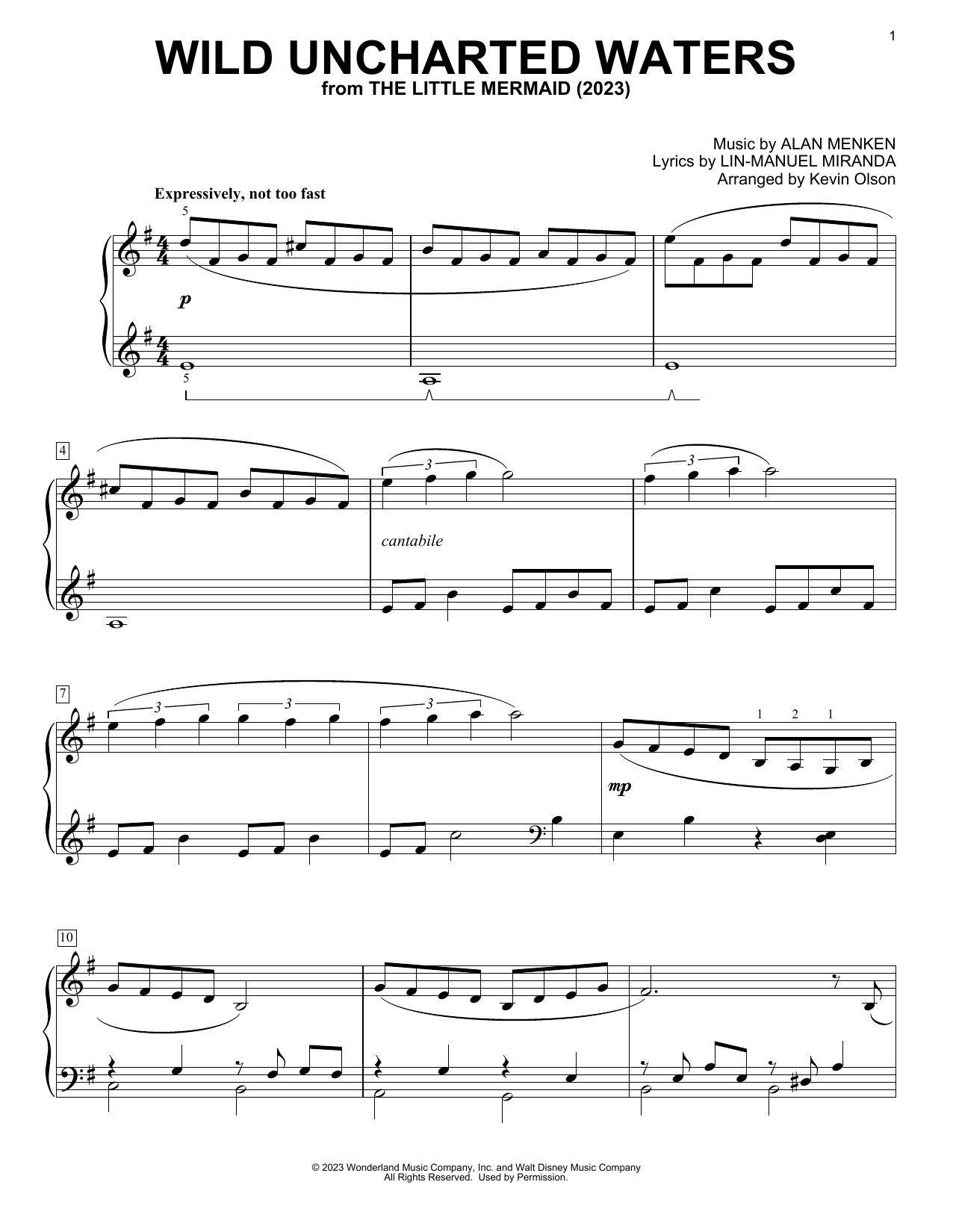 Jonah Hauer-King Wild Uncharted Waters (from The Little Mermaid) (2023) (arr. Kevin Olson) Sheet Music Notes & Chords for Easy Piano Solo - Download or Print PDF
