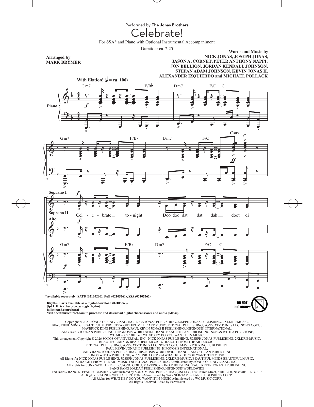 Jonas Brothers Celebrate! (arr. Mark Brymer) Sheet Music Notes & Chords for SSA Choir - Download or Print PDF