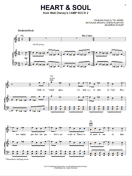 Jonas Brothers Heart And Soul (from Camp Rock 2) Sheet Music Notes & Chords for Piano, Vocal & Guitar (Right-Hand Melody) - Download or Print PDF