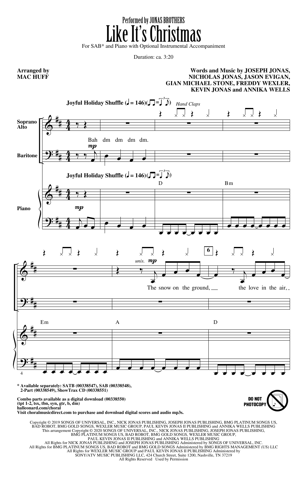 Jonas Brothers Like It's Christmas (arr. Mac Huff) Sheet Music Notes & Chords for SATB Choir - Download or Print PDF