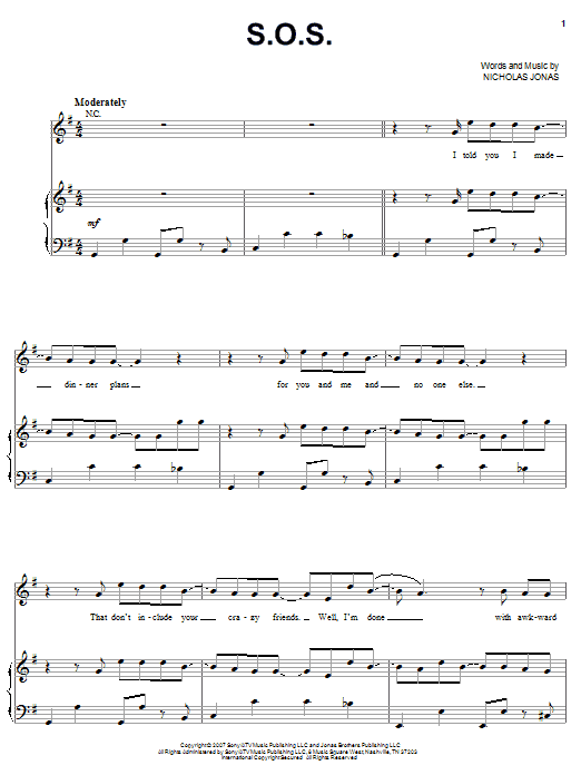 Jonas Brothers S.O.S. Sheet Music Notes & Chords for Easy Guitar Tab - Download or Print PDF