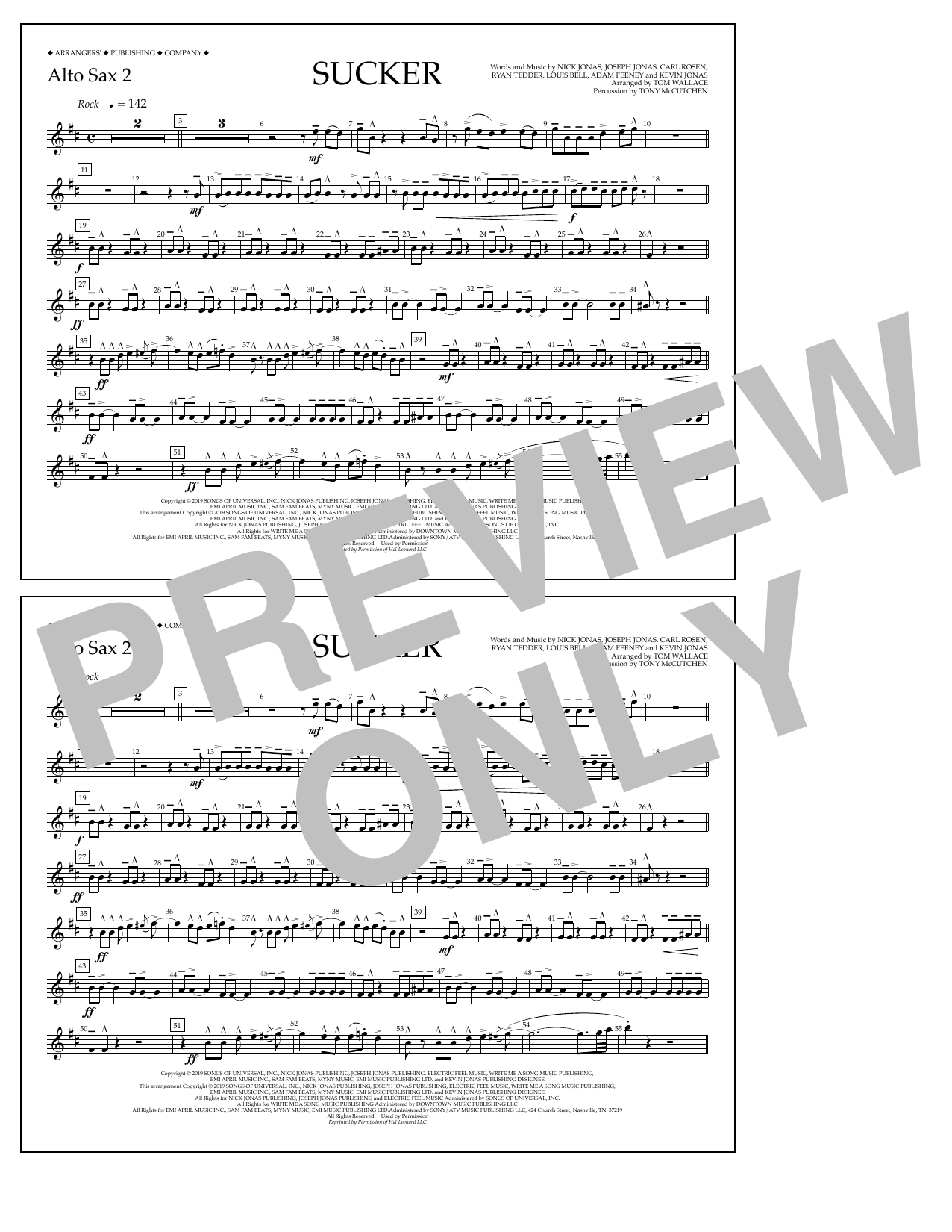 Jonas Brothers Sucker (arr. Tom Wallace) - Alto Sax 2 Sheet Music Notes & Chords for Marching Band - Download or Print PDF