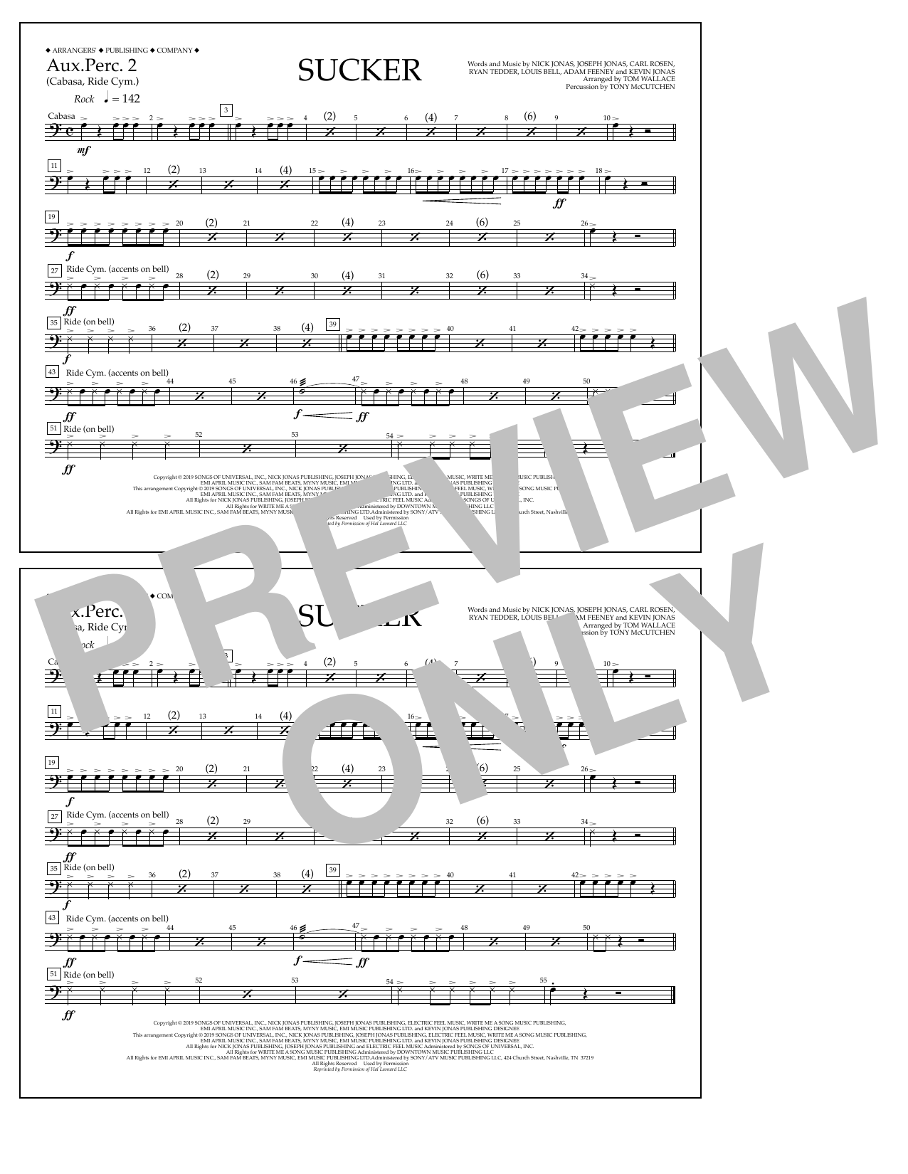 Jonas Brothers Sucker (arr. Tom Wallace) - Aux. Perc. 2 Sheet Music Notes & Chords for Marching Band - Download or Print PDF