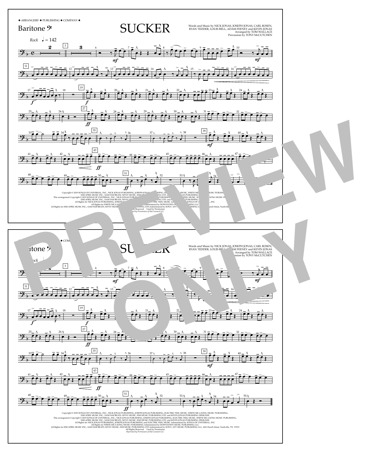 Jonas Brothers Sucker (arr. Tom Wallace) - Baritone B.C. Sheet Music Notes & Chords for Marching Band - Download or Print PDF
