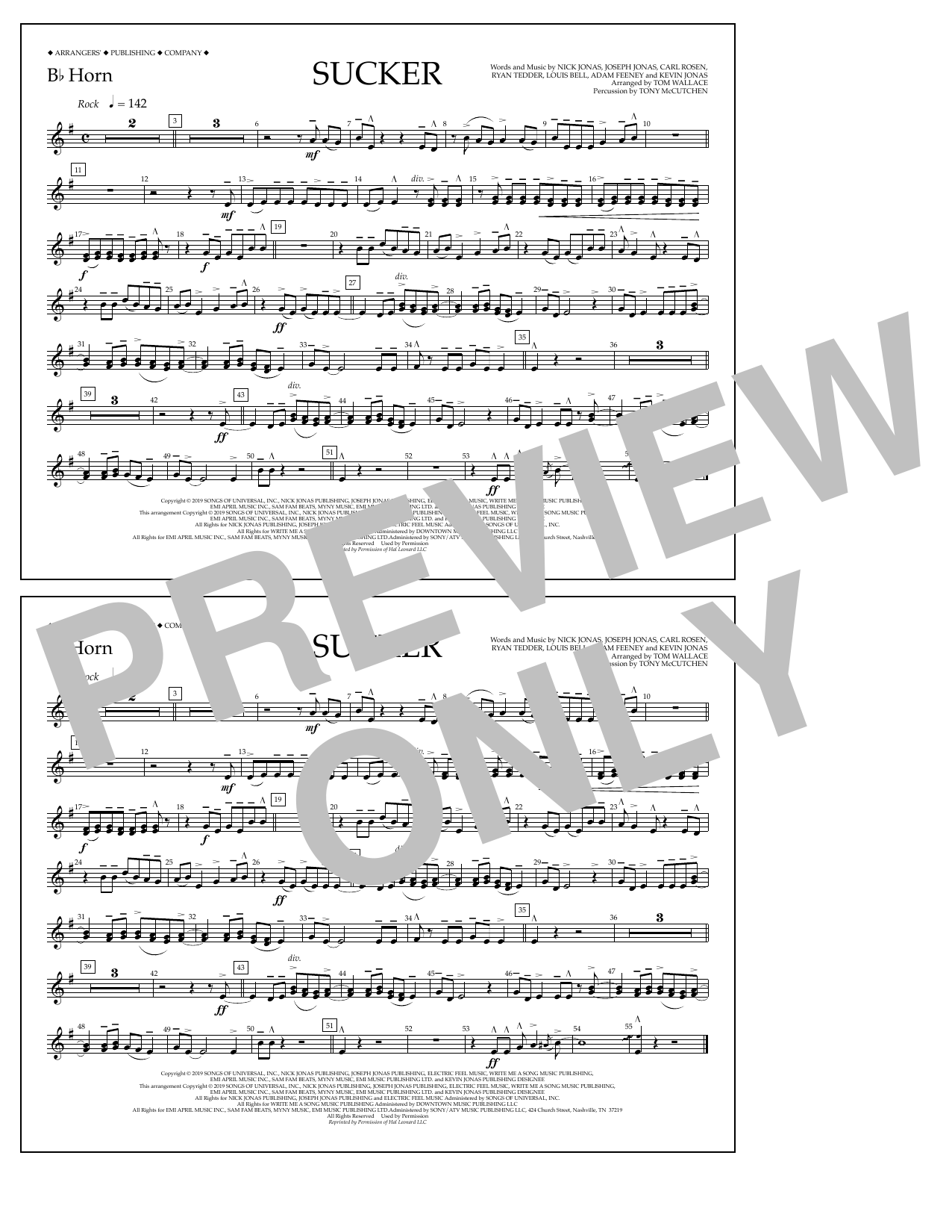 Jonas Brothers Sucker (arr. Tom Wallace) - Bb Horn Sheet Music Notes & Chords for Marching Band - Download or Print PDF