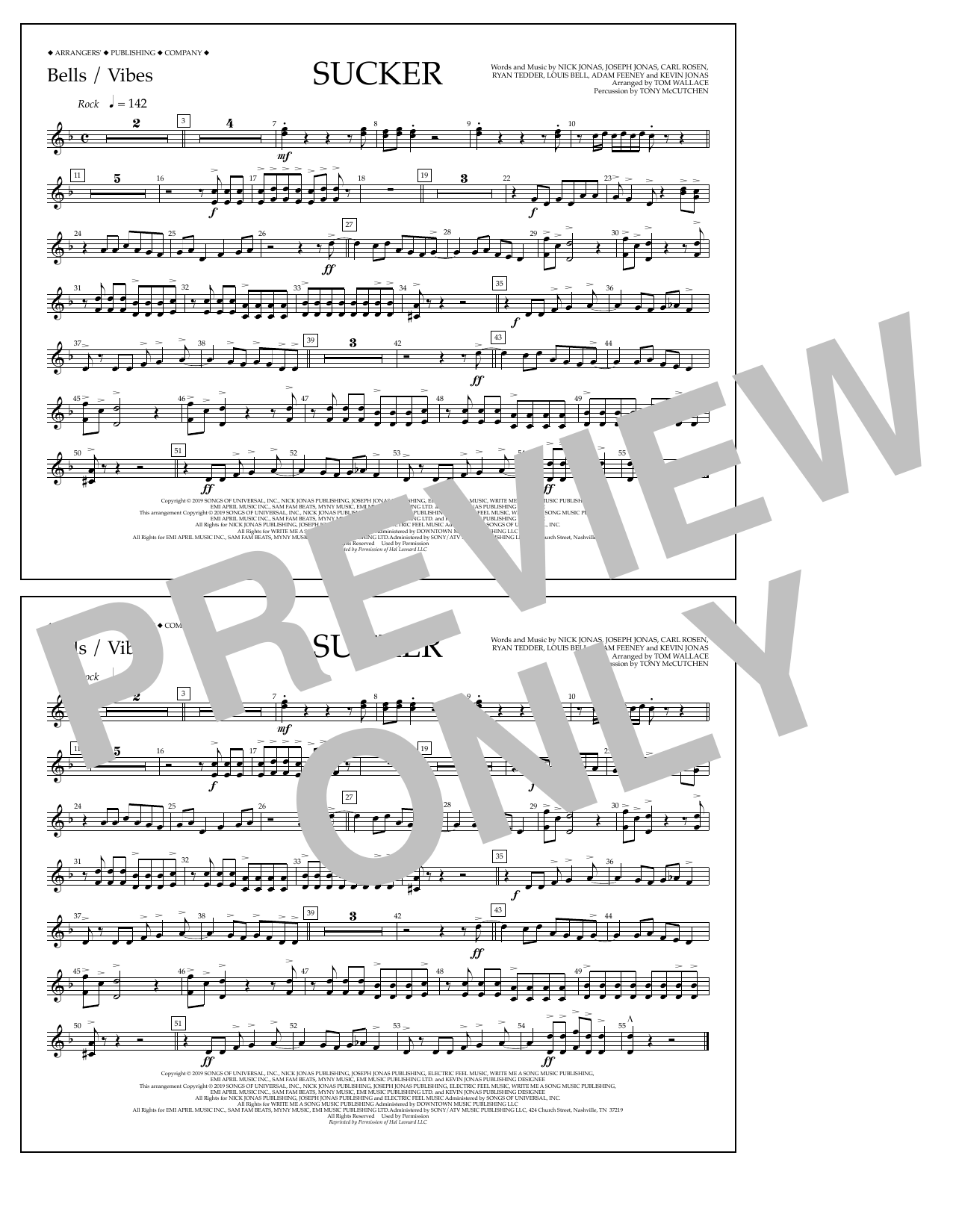 Jonas Brothers Sucker (arr. Tom Wallace) - Bells/Vibes Sheet Music Notes & Chords for Marching Band - Download or Print PDF