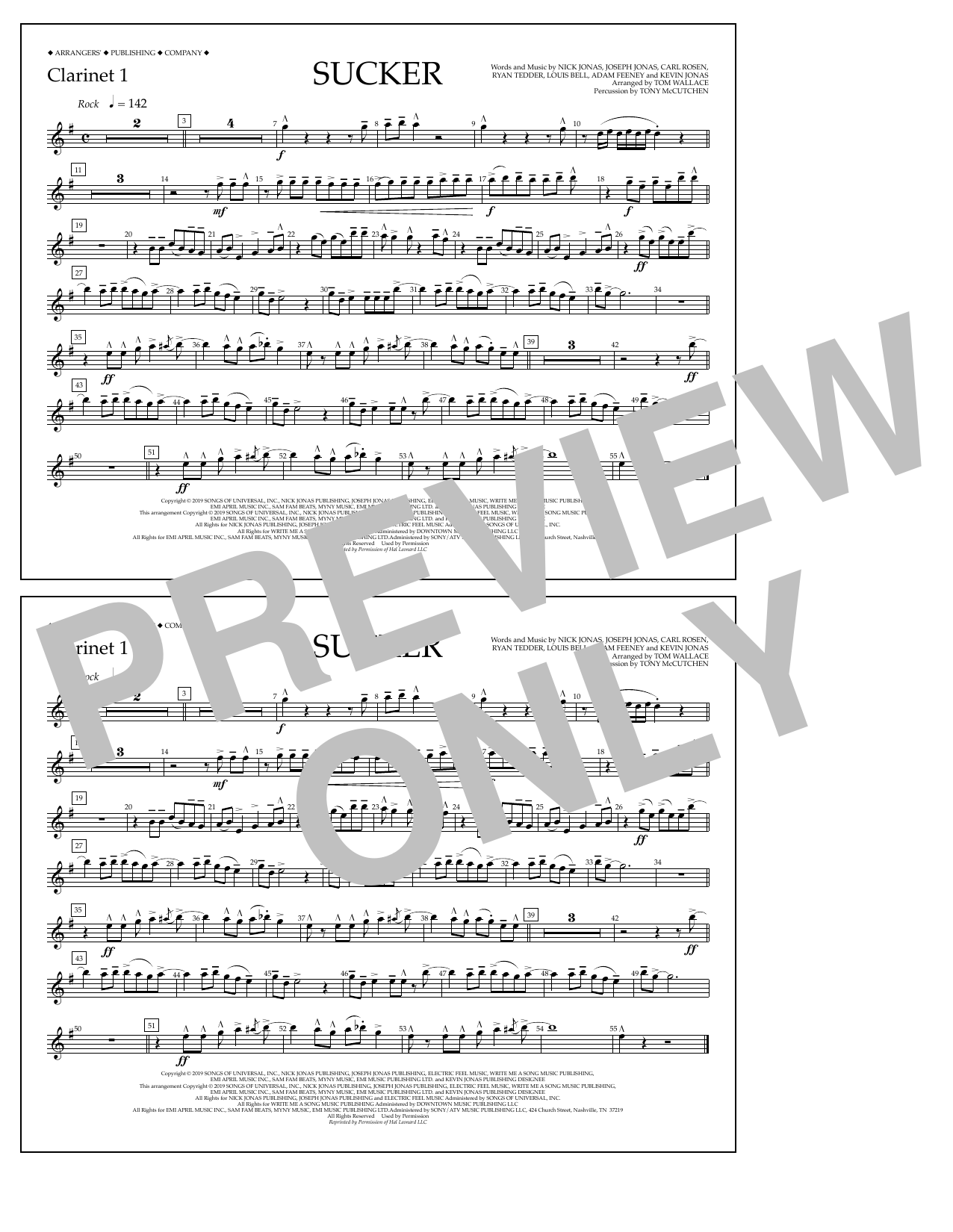 Jonas Brothers Sucker (arr. Tom Wallace) - Clarinet 1 Sheet Music Notes & Chords for Marching Band - Download or Print PDF