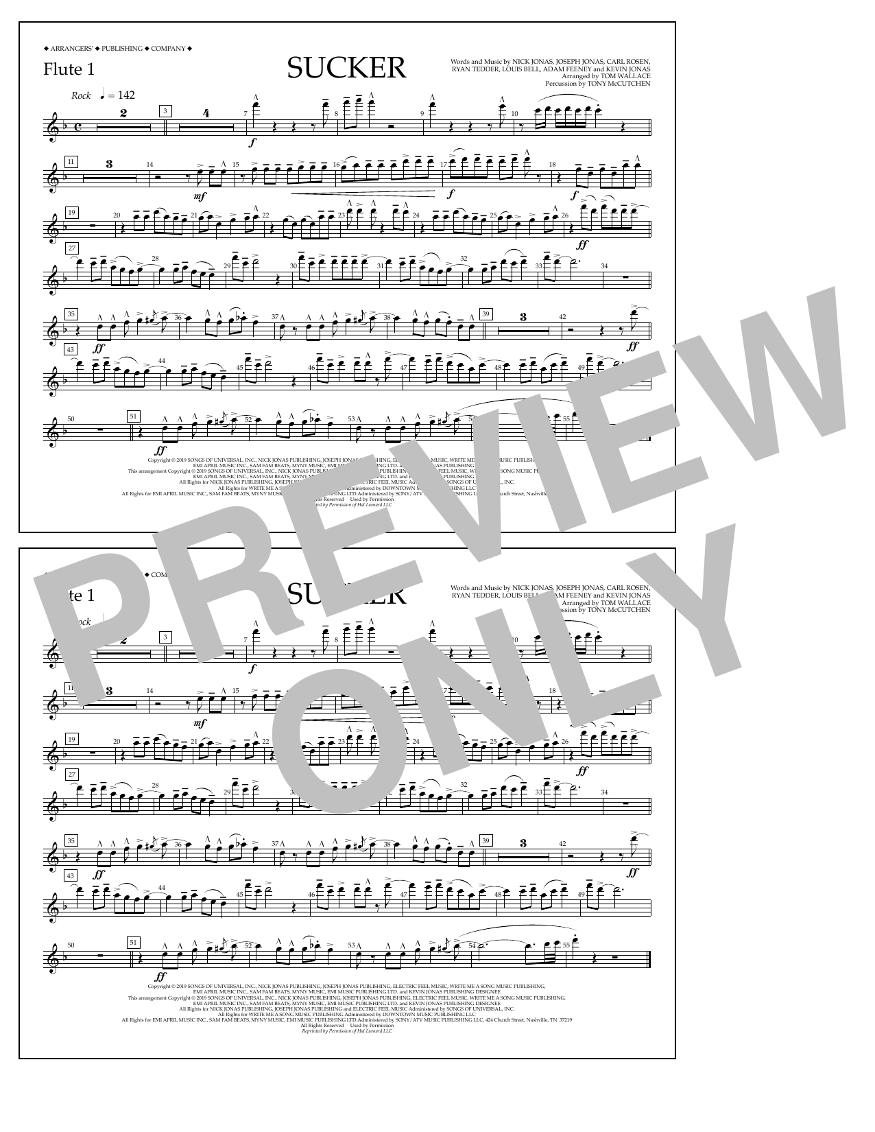 Jonas Brothers Sucker (arr. Tom Wallace) - Flute 1 Sheet Music Notes & Chords for Marching Band - Download or Print PDF