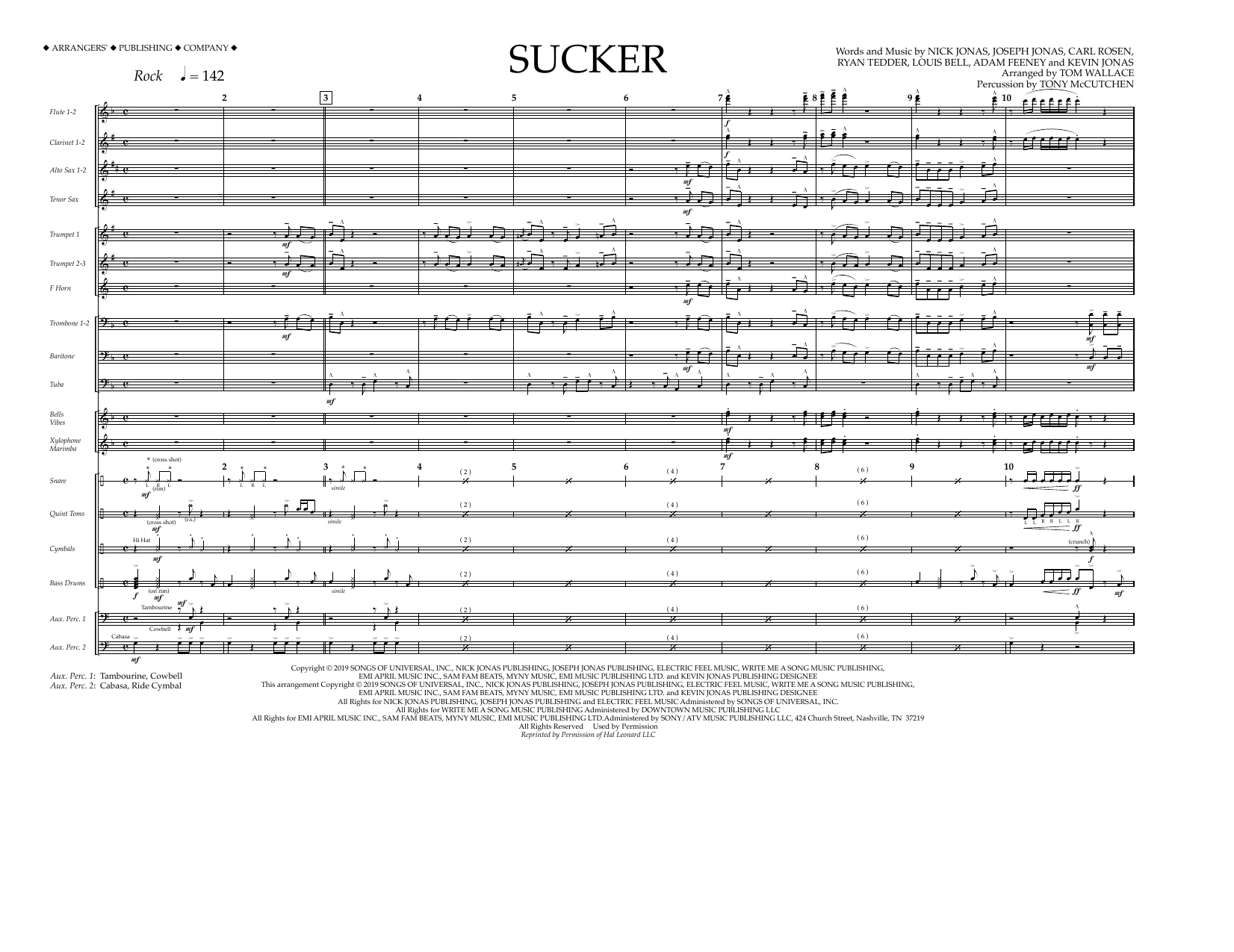 Jonas Brothers Sucker (arr. Tom Wallace) - Full Score Sheet Music Notes & Chords for Marching Band - Download or Print PDF