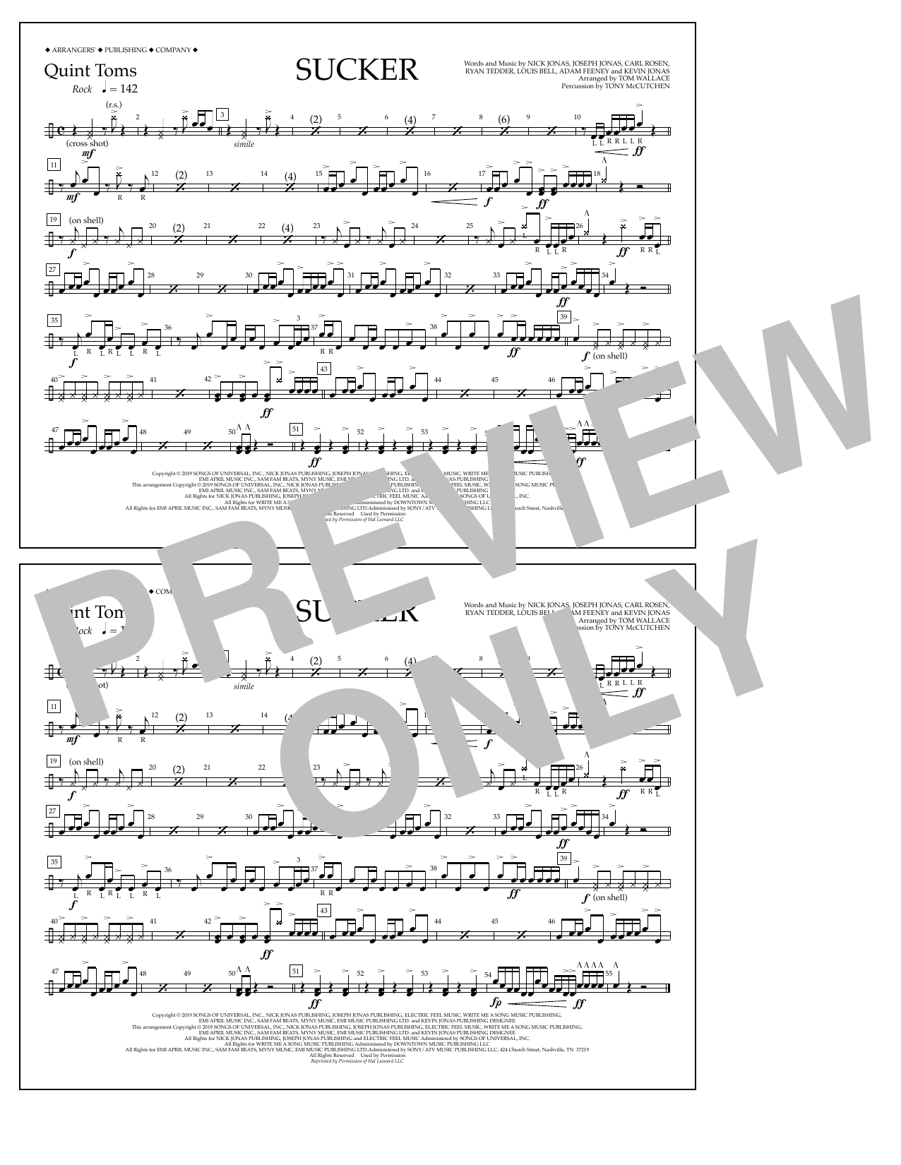 Jonas Brothers Sucker (arr. Tom Wallace) - Quint-Toms Sheet Music Notes & Chords for Marching Band - Download or Print PDF