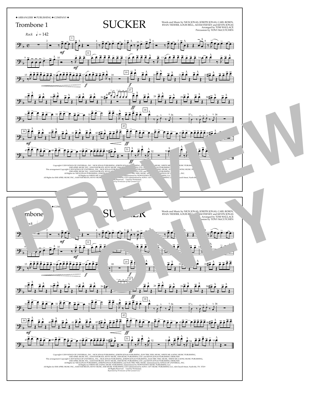Jonas Brothers Sucker (arr. Tom Wallace) - Trombone 1 Sheet Music Notes & Chords for Marching Band - Download or Print PDF