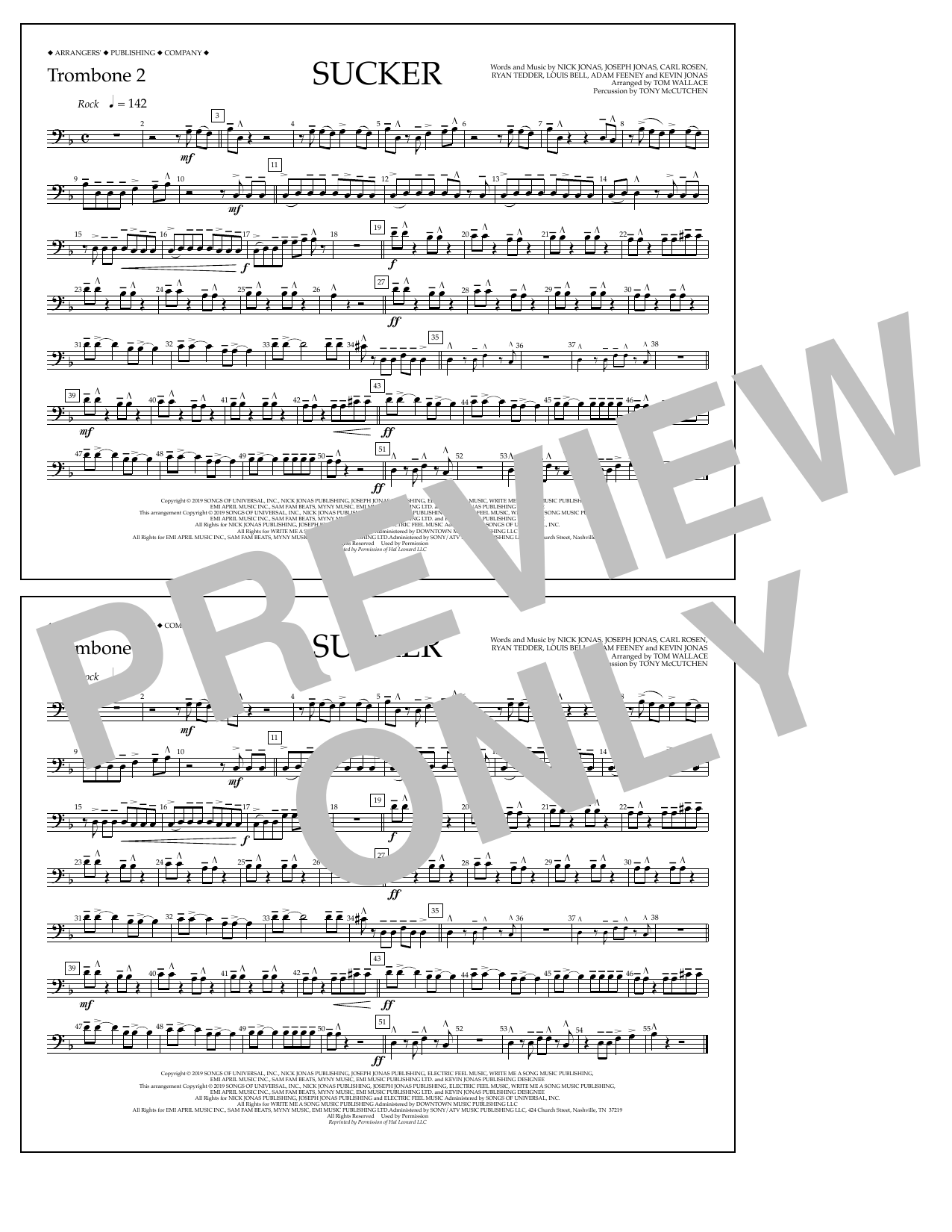 Jonas Brothers Sucker (arr. Tom Wallace) - Trombone 2 Sheet Music Notes & Chords for Marching Band - Download or Print PDF