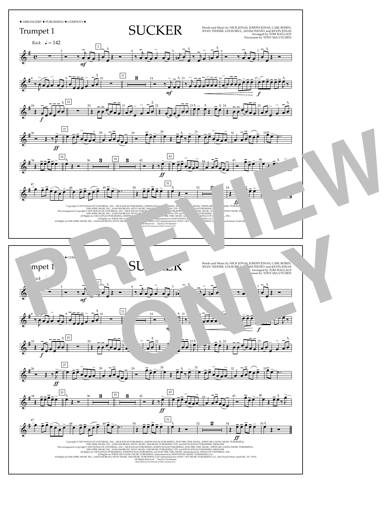 Jonas Brothers Sucker (arr. Tom Wallace) - Trumpet 1 Sheet Music Notes & Chords for Marching Band - Download or Print PDF