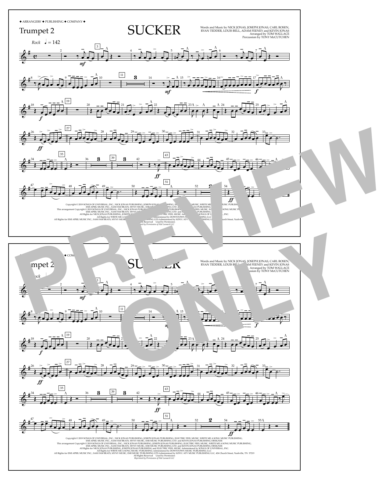Jonas Brothers Sucker (arr. Tom Wallace) - Trumpet 2 Sheet Music Notes & Chords for Marching Band - Download or Print PDF