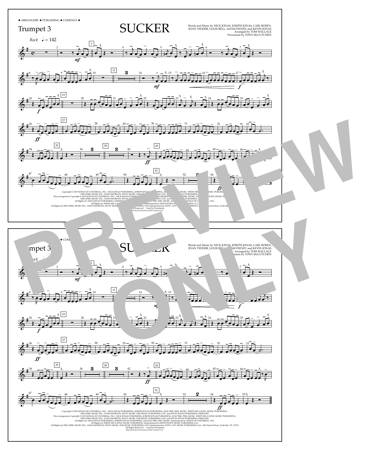 Jonas Brothers Sucker (arr. Tom Wallace) - Trumpet 3 Sheet Music Notes & Chords for Marching Band - Download or Print PDF