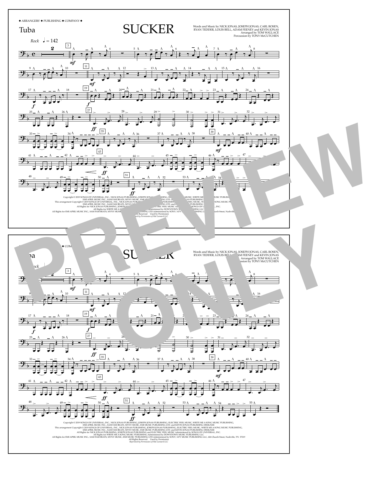 Jonas Brothers Sucker (arr. Tom Wallace) - Tuba Sheet Music Notes & Chords for Marching Band - Download or Print PDF
