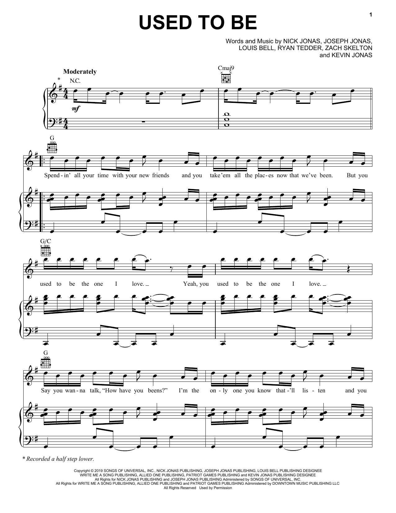 Jonas Brothers Used To Be Sheet Music Notes & Chords for Piano, Vocal & Guitar (Right-Hand Melody) - Download or Print PDF