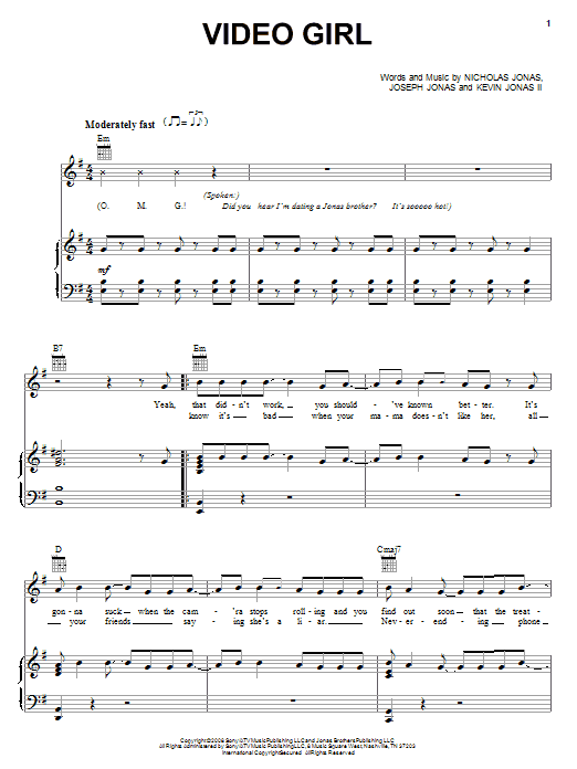 Jonas Brothers Video Girl Sheet Music Notes & Chords for Easy Piano - Download or Print PDF