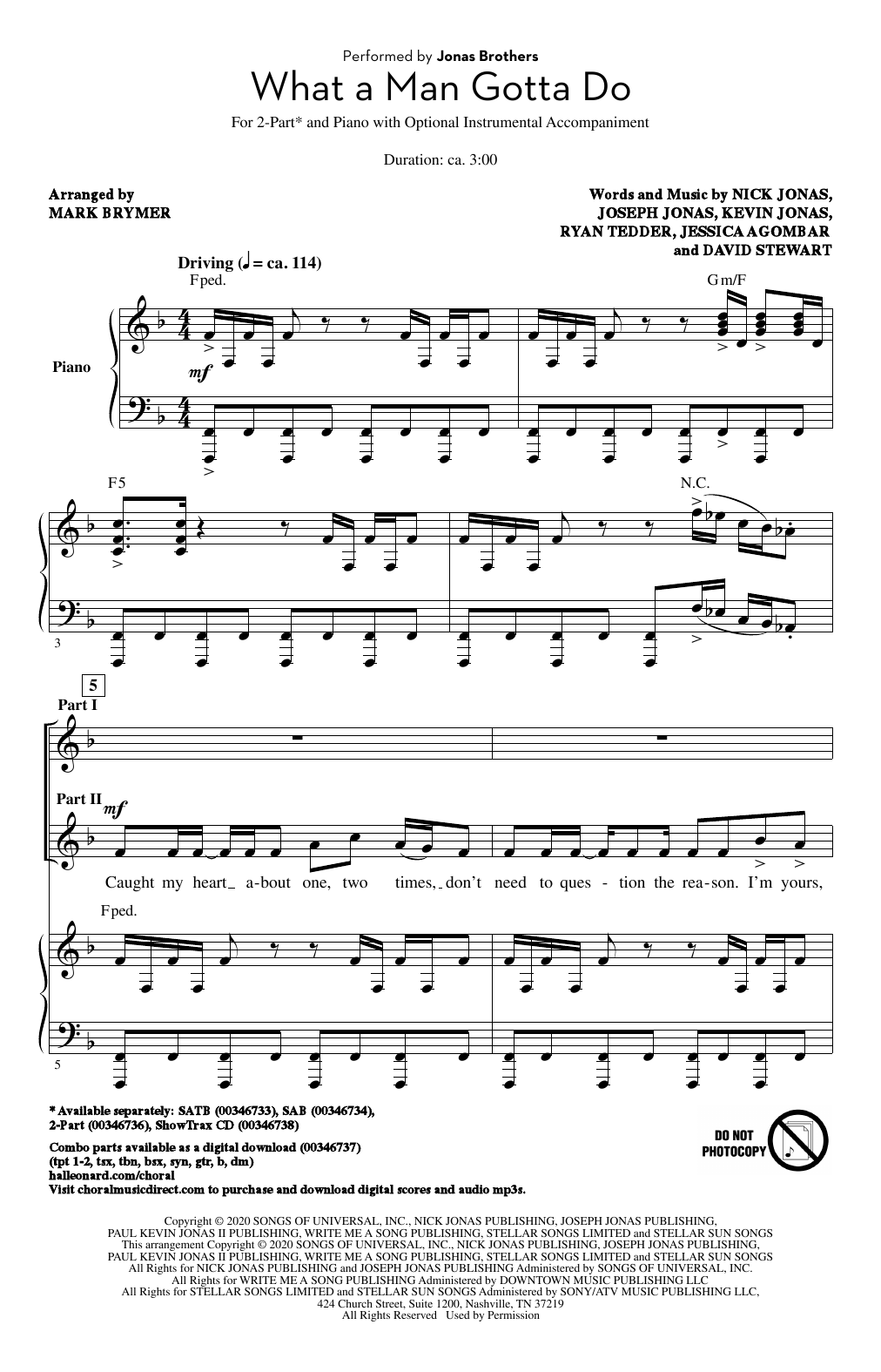 Jonas Brothers What A Man Gotta Do (arr. Mark Brymer) Sheet Music Notes & Chords for 2-Part Choir - Download or Print PDF