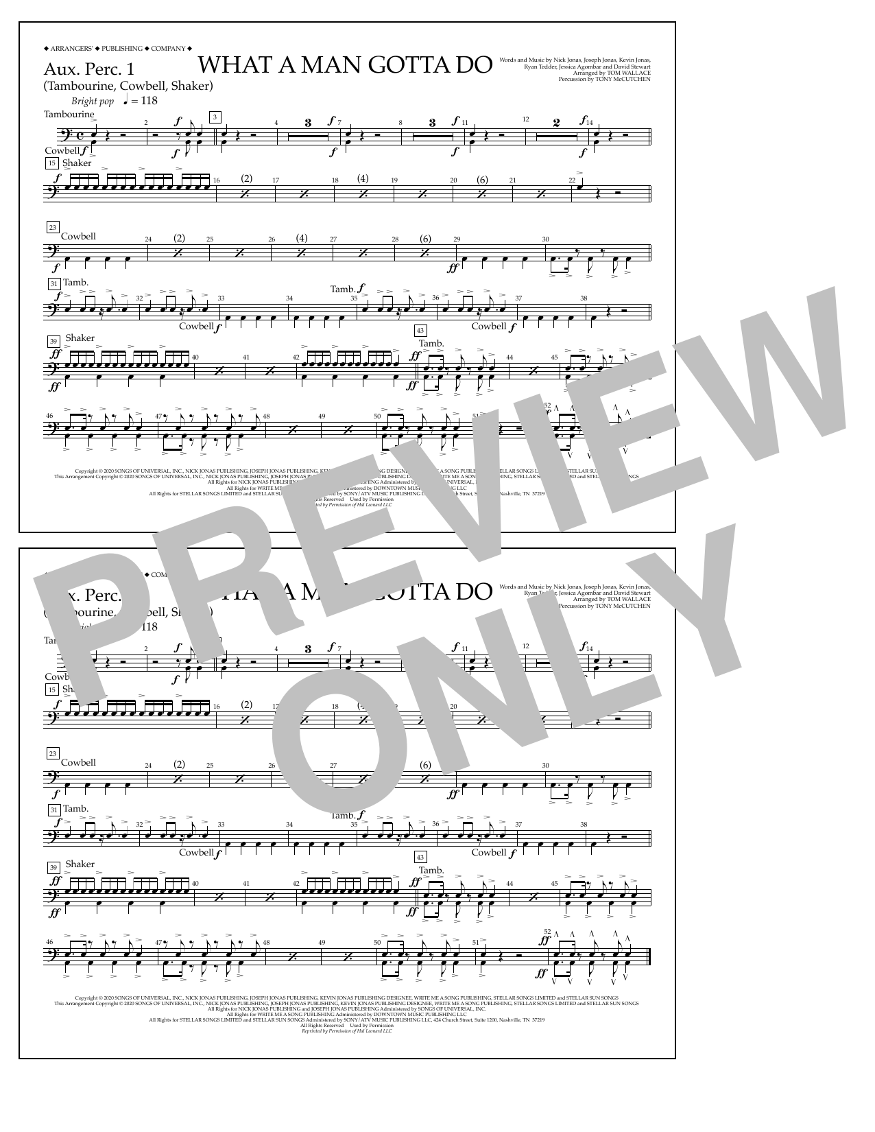 Jonas Brothers What a Man Gotta Do (arr. Tom Wallace) - Aux. Perc. 1 Sheet Music Notes & Chords for Marching Band - Download or Print PDF