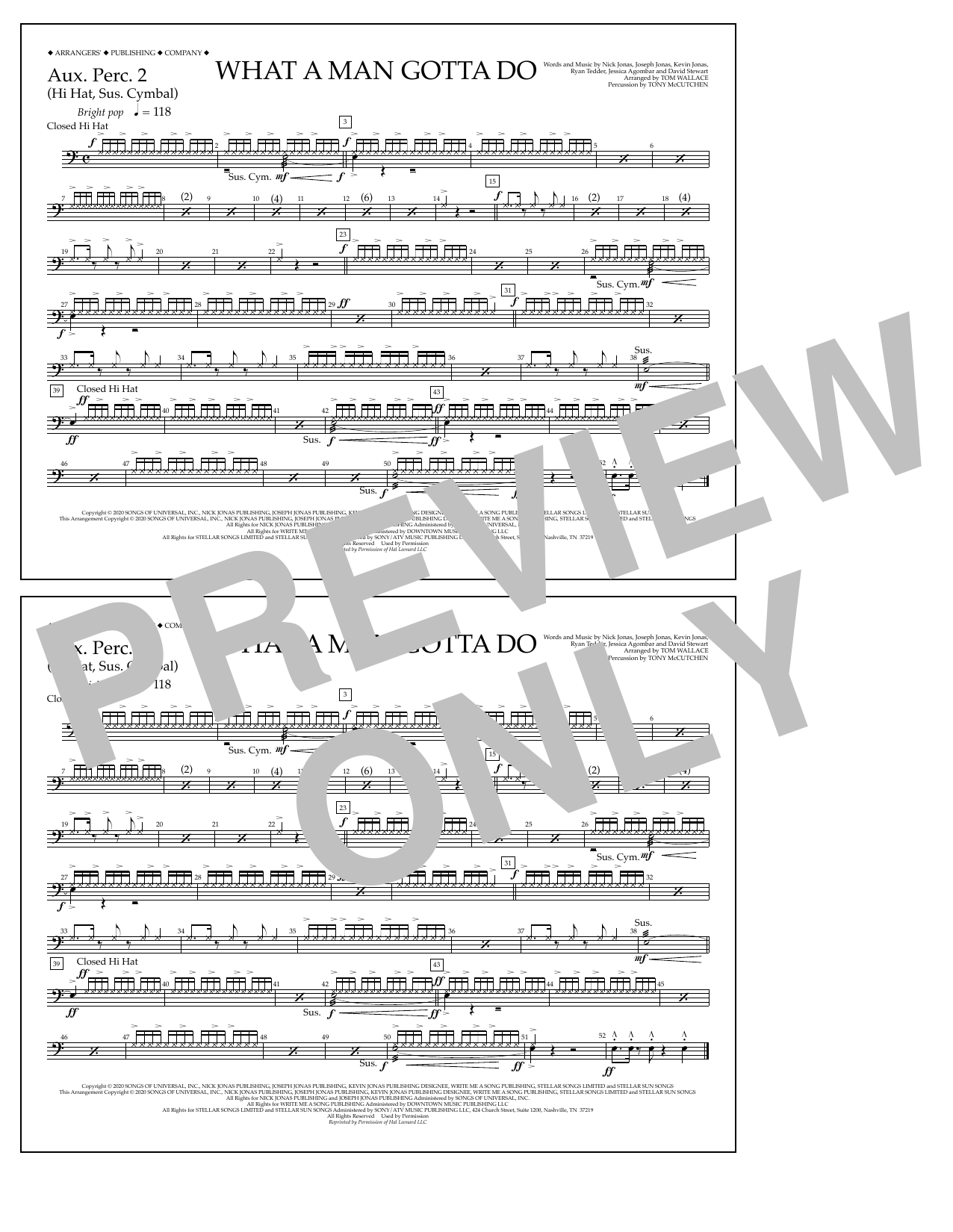 Jonas Brothers What a Man Gotta Do (arr. Tom Wallace) - Aux. Perc. 2 Sheet Music Notes & Chords for Marching Band - Download or Print PDF
