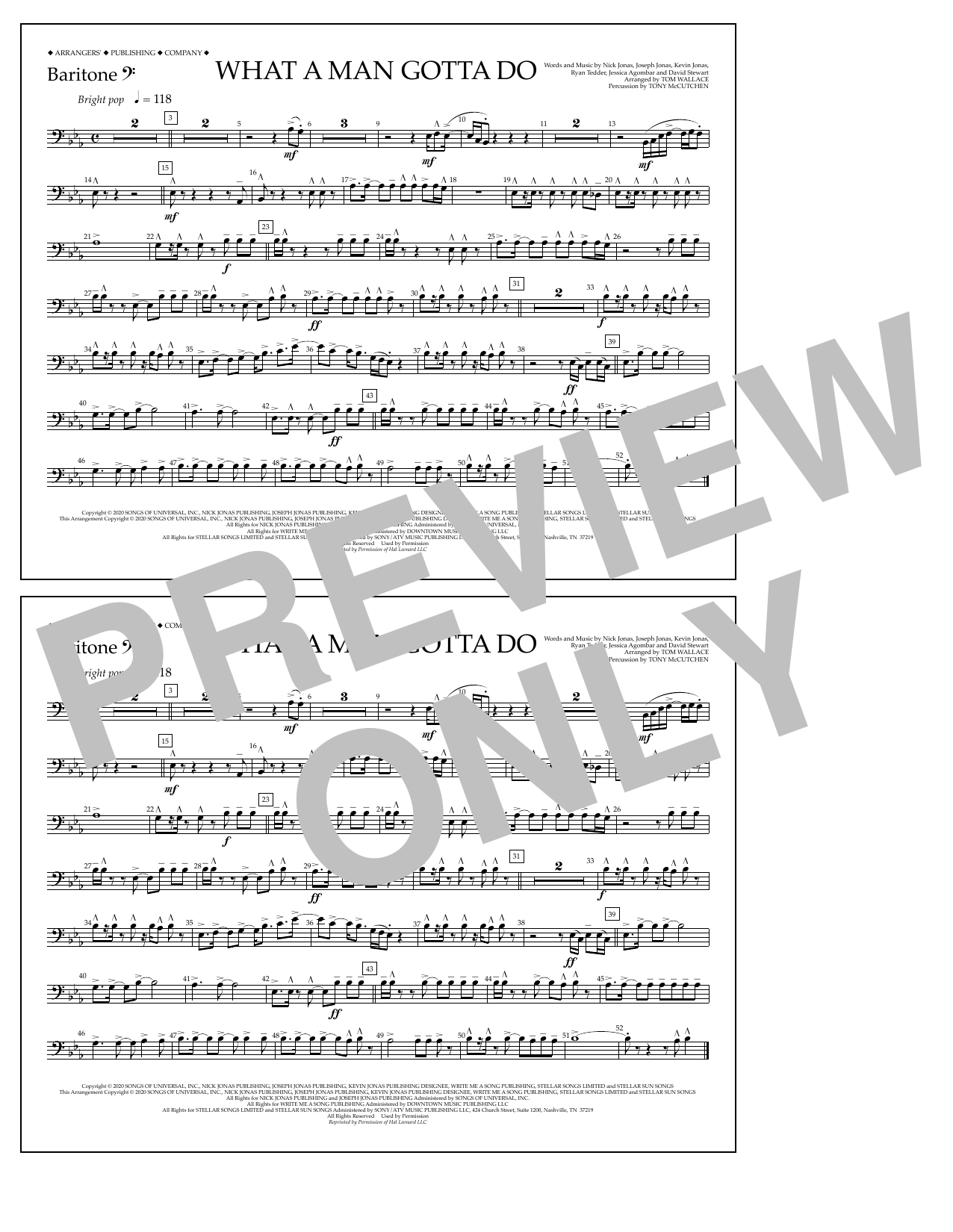 Jonas Brothers What a Man Gotta Do (arr. Tom Wallace) - Baritone B.C. Sheet Music Notes & Chords for Marching Band - Download or Print PDF