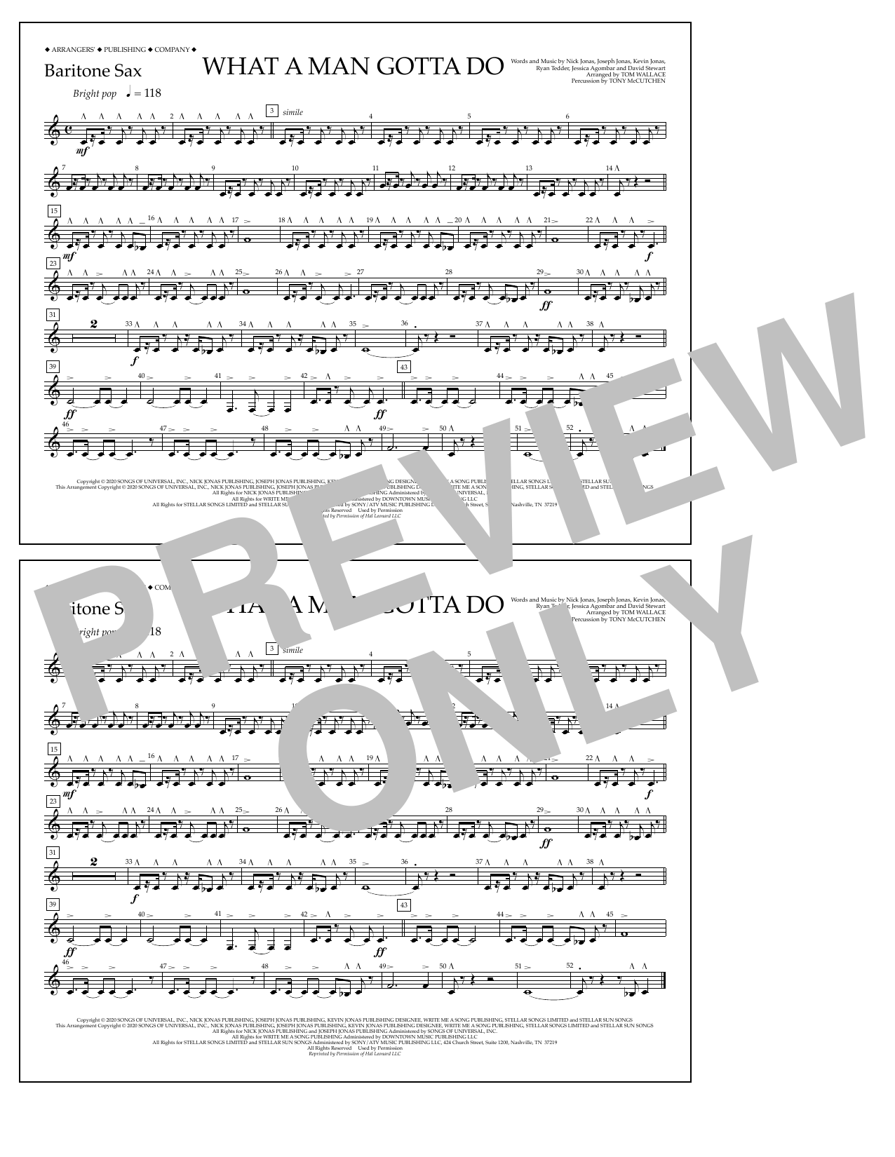 Jonas Brothers What a Man Gotta Do (arr. Tom Wallace) - Baritone Sax Sheet Music Notes & Chords for Marching Band - Download or Print PDF