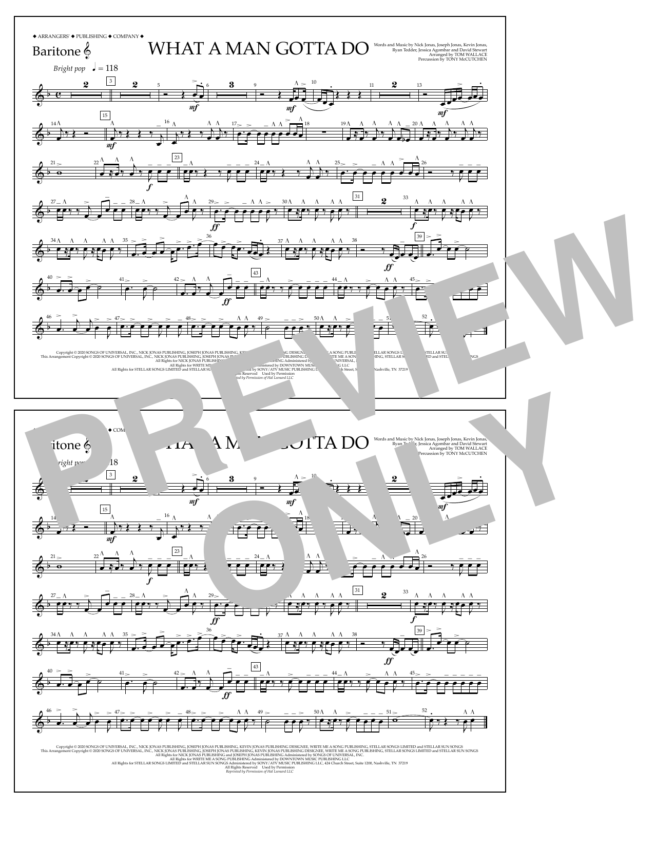 Jonas Brothers What a Man Gotta Do (arr. Tom Wallace) - Baritone T.C. Sheet Music Notes & Chords for Marching Band - Download or Print PDF
