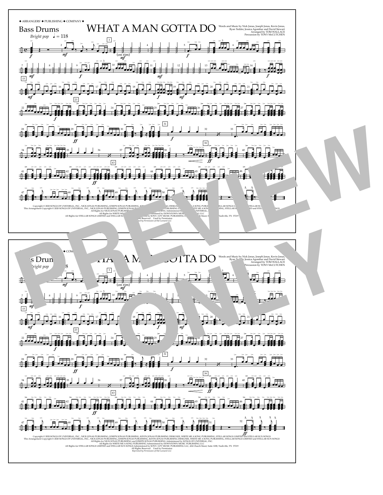 Jonas Brothers What a Man Gotta Do (arr. Tom Wallace) - Bass Drums Sheet Music Notes & Chords for Marching Band - Download or Print PDF