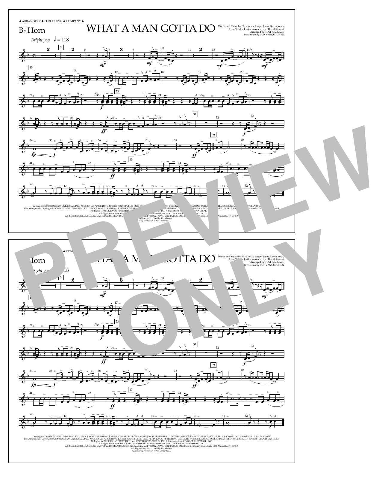 Jonas Brothers What a Man Gotta Do (arr. Tom Wallace) - Bb Horn Sheet Music Notes & Chords for Marching Band - Download or Print PDF