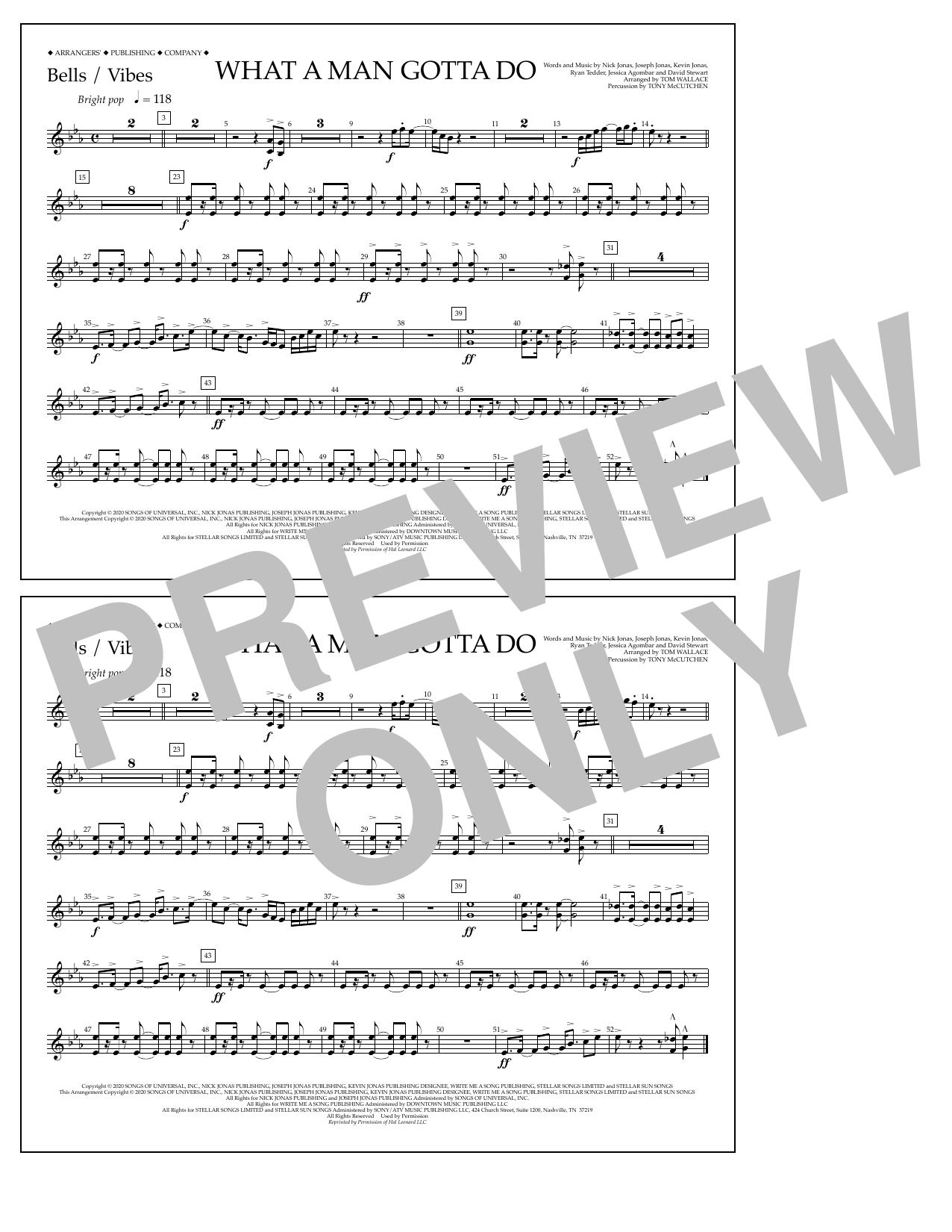 Jonas Brothers What a Man Gotta Do (arr. Tom Wallace) - Bells/Vibes Sheet Music Notes & Chords for Marching Band - Download or Print PDF