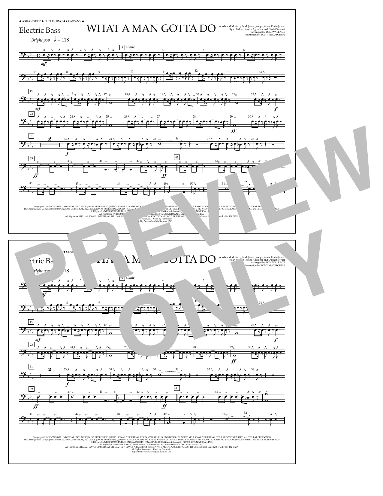 Jonas Brothers What a Man Gotta Do (arr. Tom Wallace) - Electric Bass Sheet Music Notes & Chords for Marching Band - Download or Print PDF