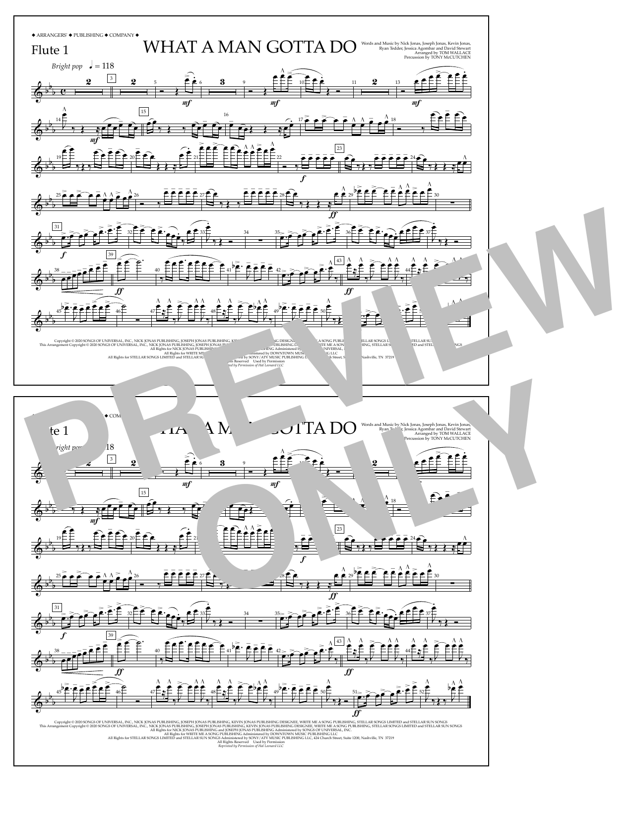 Jonas Brothers What a Man Gotta Do (arr. Tom Wallace) - Flute 1 Sheet Music Notes & Chords for Marching Band - Download or Print PDF
