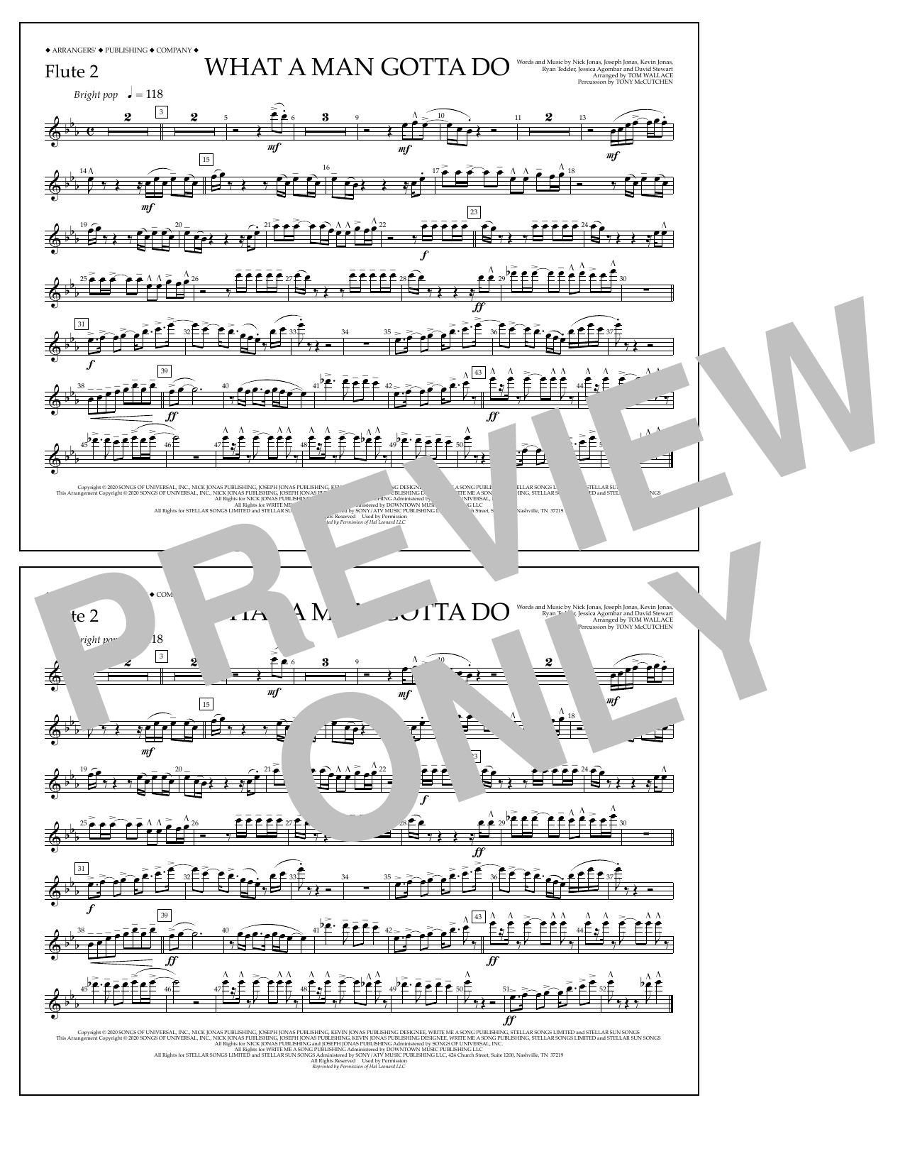 Jonas Brothers What a Man Gotta Do (arr. Tom Wallace) - Flute 2 Sheet Music Notes & Chords for Marching Band - Download or Print PDF