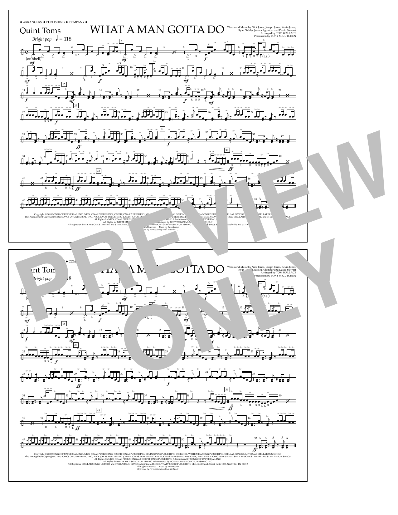 Jonas Brothers What a Man Gotta Do (arr. Tom Wallace) - Quint-Toms Sheet Music Notes & Chords for Marching Band - Download or Print PDF