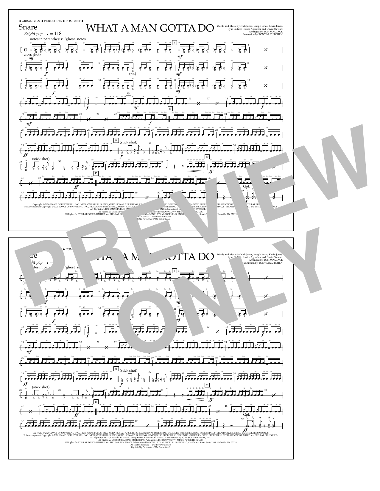 Jonas Brothers What a Man Gotta Do (arr. Tom Wallace) - Snare Sheet Music Notes & Chords for Marching Band - Download or Print PDF