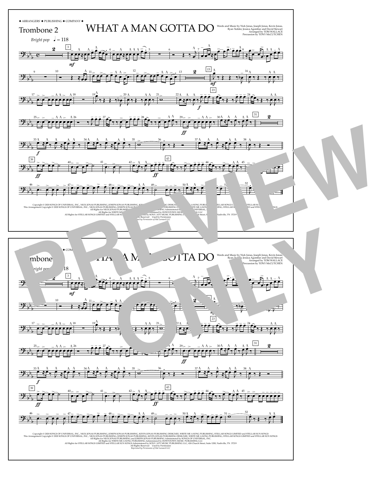 Jonas Brothers What a Man Gotta Do (arr. Tom Wallace) - Trombone 2 Sheet Music Notes & Chords for Marching Band - Download or Print PDF