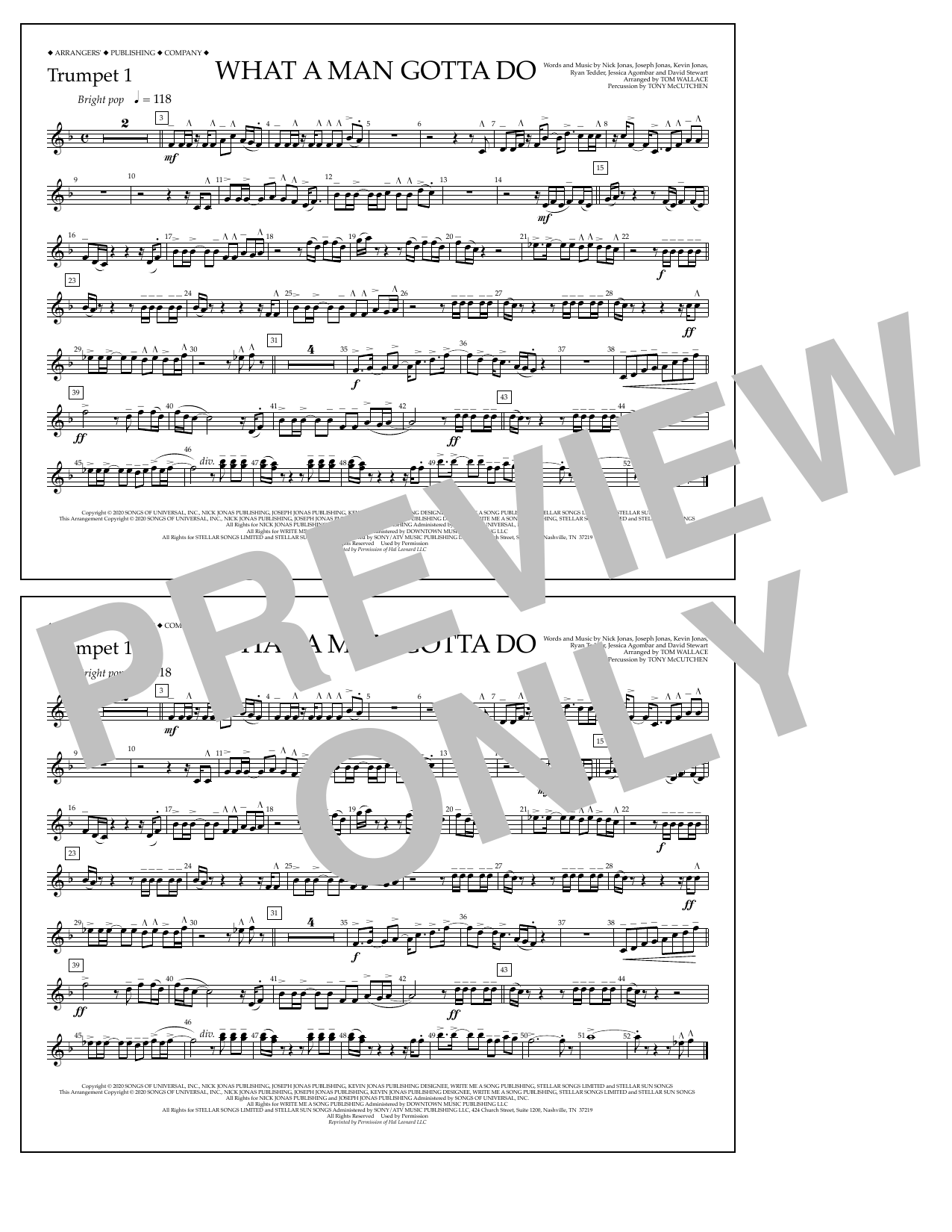 Jonas Brothers What a Man Gotta Do (arr. Tom Wallace) - Trumpet 1 Sheet Music Notes & Chords for Marching Band - Download or Print PDF