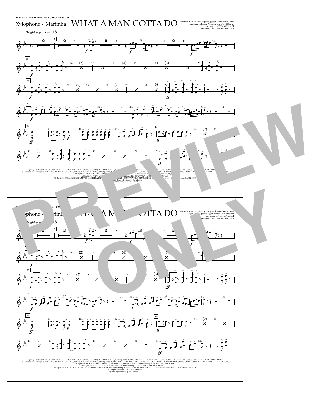 Jonas Brothers What a Man Gotta Do (arr. Tom Wallace) - Xylophone/Marimba Sheet Music Notes & Chords for Marching Band - Download or Print PDF